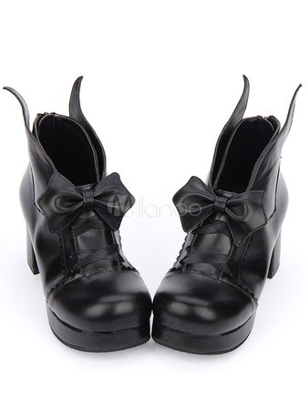 Gothic Lolita Shoes Bow Platform Chunky Heel Black Lolita Pumps - Milanoo.com