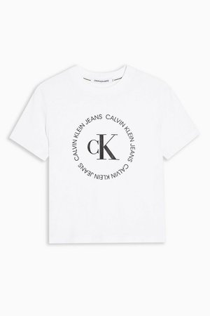 White Round Logo T-Shirt by Calvin Klein | Topshop