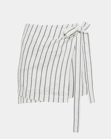 Striped Linen Wrap-Tie Skirt