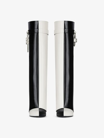 Shark Lock boots in two tone leather - black/white | Givenchy US