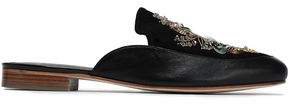Embellished Suede And Leather Slippers