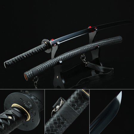 Handmade Spring Steel Black Blade Real Japanese Katana Samurai Swords With Black Scabbard - TrueKatana