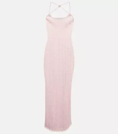 Crystal Embellished Lace Maxi Dress in Pink - Alessandra Rich | Mytheresa