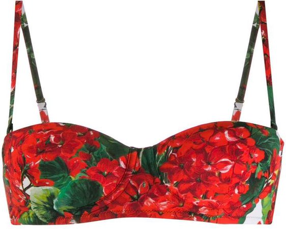 floral-print bustier bikini top
