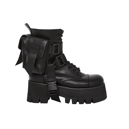 JESSICABUURMAN - NIALL LEATHER PLATFORM UTILITY ANKLE BIKER BOOTS WITH POCKETS