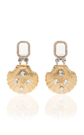 White And Gold Seashell Clip Earrings by ALESSANDRA RICH