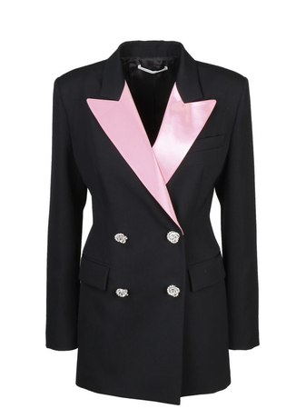Alessandra Rich Blazer with Pink Duchesse Collar In Black