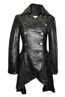 Fiona Ladies Edwardian Gothic Style Black Lambskin Leather Tail Coat Jacket | eBay