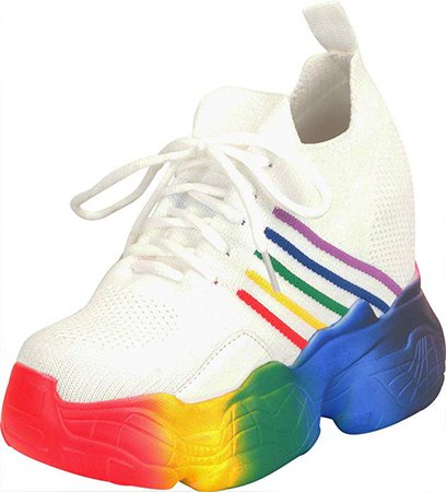 Amazon.com | Cambridge Select Women's Retro 90s Ugly Dad Rainbow Lace-Up Chunky Platform High Hidden Wedge Fashion Sneaker | Fashion Sneakers