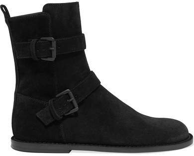 Buckle-detailed Suede Ankle Boots - Black