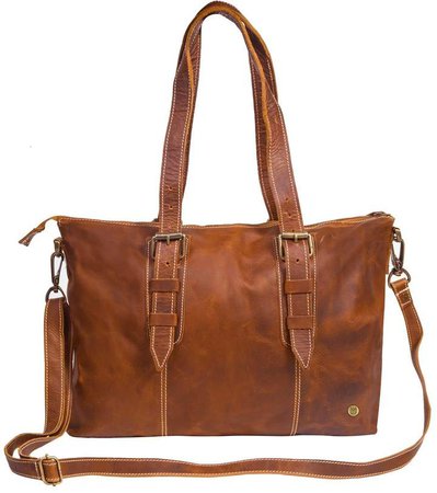 MAHI Leather - Leather Victoria Tote Handbag In Vintage Brown With Cream Stitching Detail