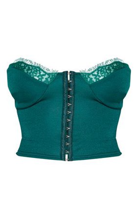 Emerald Green Lace Trim Bandeau Crop Top | PrettyLittleThing