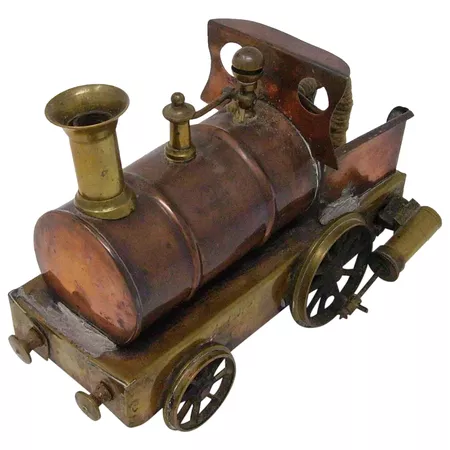 Antique copper and brass live steam dribbler toy train : Peter Donovan Antiques | Ruby Lane