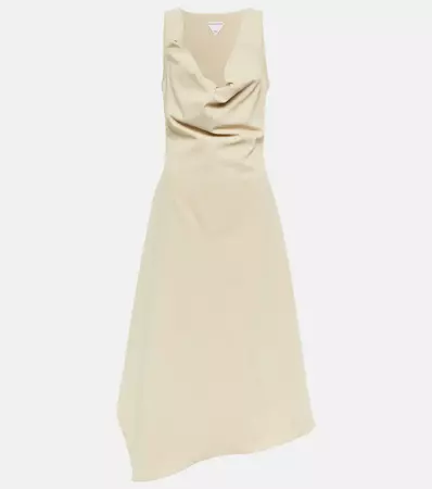 Asymmetric Cotton Midi Dress in Neutrals - Bottega Veneta | Mytheresa