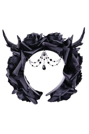 Deer Antlers Beads and Black Roses Headband by Restyle