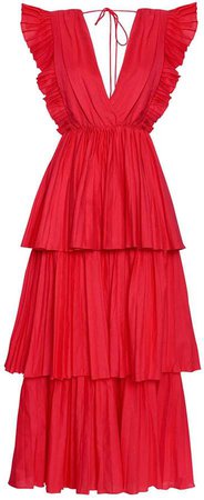 Hot Pink Linen Pleated Tiered Midaxi Dress