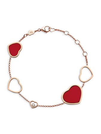 Chopard Happy Hearts 18K Rose Gold, Enamel & Diamond Charm Bracelet