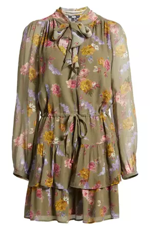 PAIGE Elynne Floral Long Sleeve Silk Chiffon Dress | Nordstrom