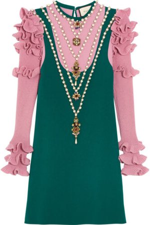 $4.8K GUCCI Pearls Embellished Green & Pink Wool-Blend Mini Dress XL NEW + TAGS | eBay