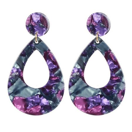 Idin Jewellery - Purple and Gray Acrylic Acetate Teardrop Drop Earrings