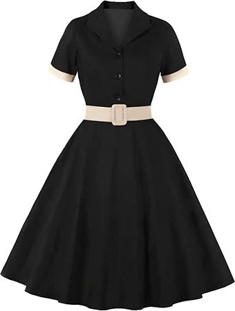 Amazon.com: Women Vintage Polka Dot Double Breasted Lapel 1950s Audrey Swing Dress Peter Pan Collar Short Sleeve Cocktail Prom Tea Princess Pageant Dress Lapel-Red M : Clothing, Shoes & Jewelry