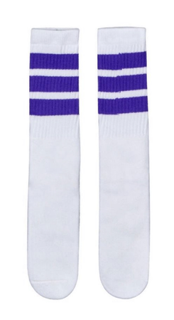 SkaterSocks White Tube Socks w/ Purple Stripes