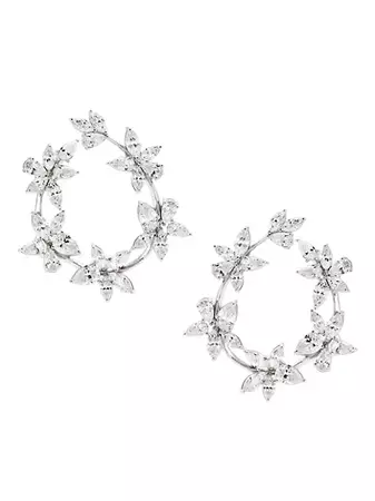 Shop Adriana Orsini Versailles Rhodium-Plated & Cubic Zirconia Floral Hoop Earrings | Saks Fifth Avenue