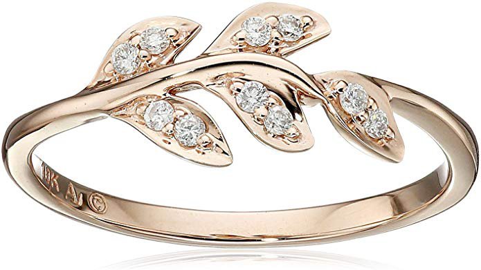 Amazon.com: 10k Rose Gold Diamond Leaf Ring (1/12cttw, I-J Color, I2-I3 Clarity), Size 7: Jewelry