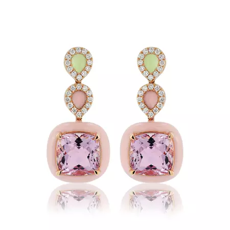 Candy Pink Amethyst and Green Enamel Earrings with Amethyst and Diamon – Nicole Rose Fine Jewelry