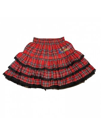 Y2K High Wasit Red Plaid Tiered Skirt / Legwears