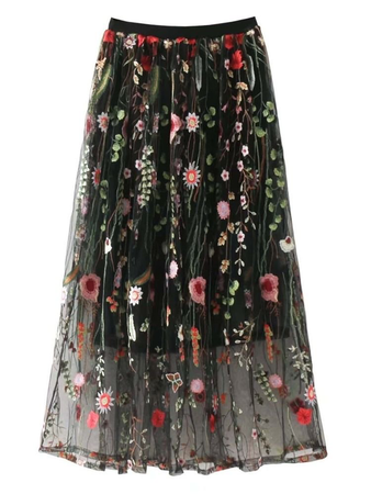 Flower Embroidery Mesh Skirt
