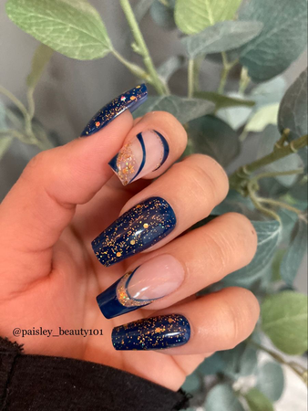 blue and rose gold nails