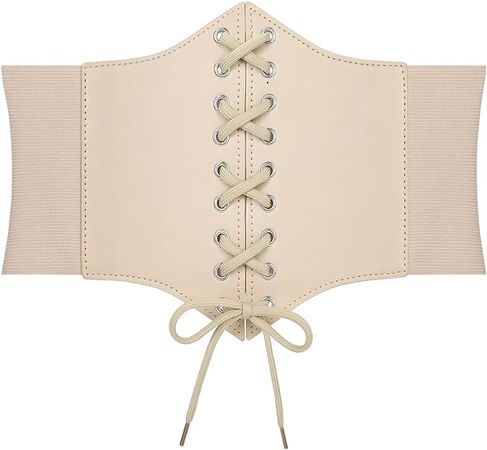 WERFORU Women Corset Elastic Belt Wide Vintage Lace-up Tied Costume Waspie Waist Belt Halloween (Beige, Suit Waist Size 36"-41") at Amazon Women’s Clothing store