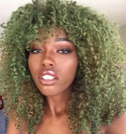 curly sage green hair