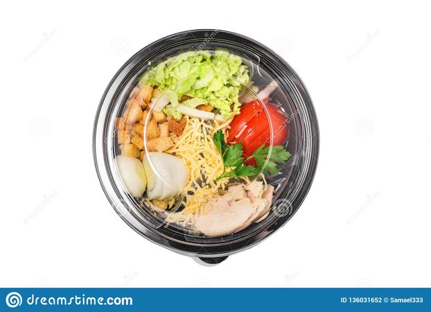 Healthy Salad Caesar In Plastic Package For Take Away Or Food Delivery Isolated On A White Background Stock Photo - Image of diet, package: 136031652