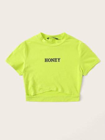 SHEIN Neon Lime Letter Print Crop Tee