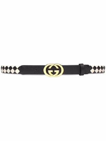 Shop Gucci GG logo buckle woven belt with Express Delivery - FARFETCH