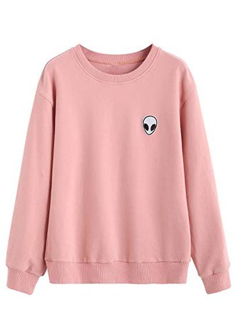 SweatyRocks Womens Casual Long Sleeve Pullover Sweatshirt Alien Patch Shirt Tops S Pink at Amazon Women’s Clothing store