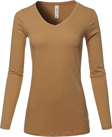 A2Y Women's Basic Solid Soft Cotton Long Sleeve V-Neck Top T-Shirt at Amazon Women’s Clothing store
