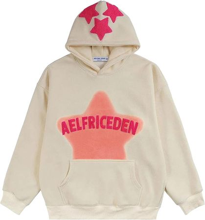 Aelfric Eden Womens Graphic Hoodies Pink Star Print Hoodie Unisex Oversized Hoodies Long Sleeve Pocket Pullover Sweatshirt Fall Clothes at Amazon Women’s Clothing store