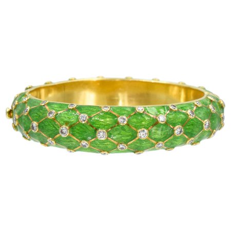 Tiffany and Co. Jean Schlumberger Gold, Green Enamel and Diamond Bangle