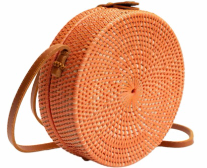 round woven bag orange
