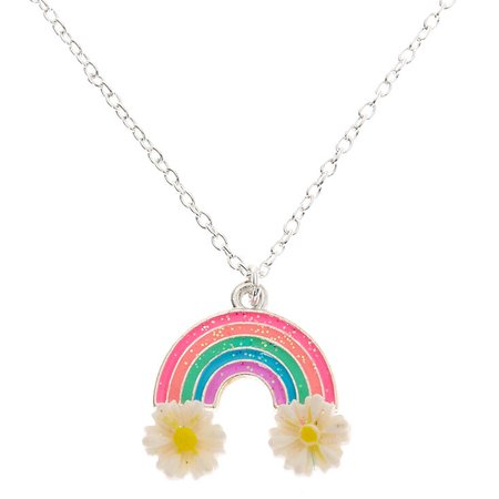 Silver Flower Rainbow Pendant Necklace | Claire's US