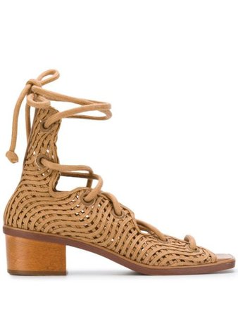Stella Mccartney Lace-Up Woven Sandals 800174N0105 Brown | Farfetch