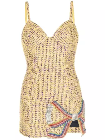 AREA Embroidered Crystal Bow Mini Dress - Farfetch