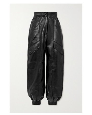 black leather balloon trousers