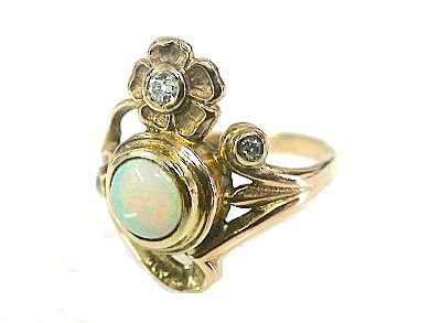 Art Nouveau Opal and Diamond Ring