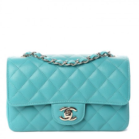 CHANEL Caviar Quilted Mini Rectangular Flap Turquoise