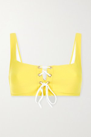Cancun Lace-up Seersucker Underwired Bikini Top - Yellow