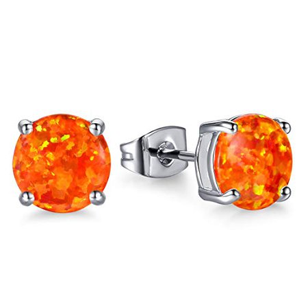 CERSLIMO 18K White Gold Plated Created Fire Opal Stud Earrings
